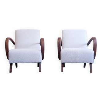 1930 Jindrich Halabala Bentwood Armchairs in Ivory Boucle