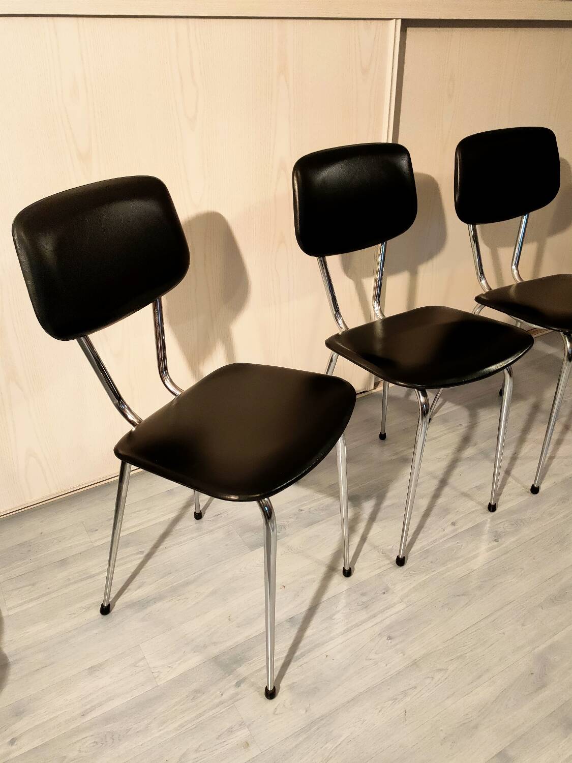 4 vintage chairs in black skai