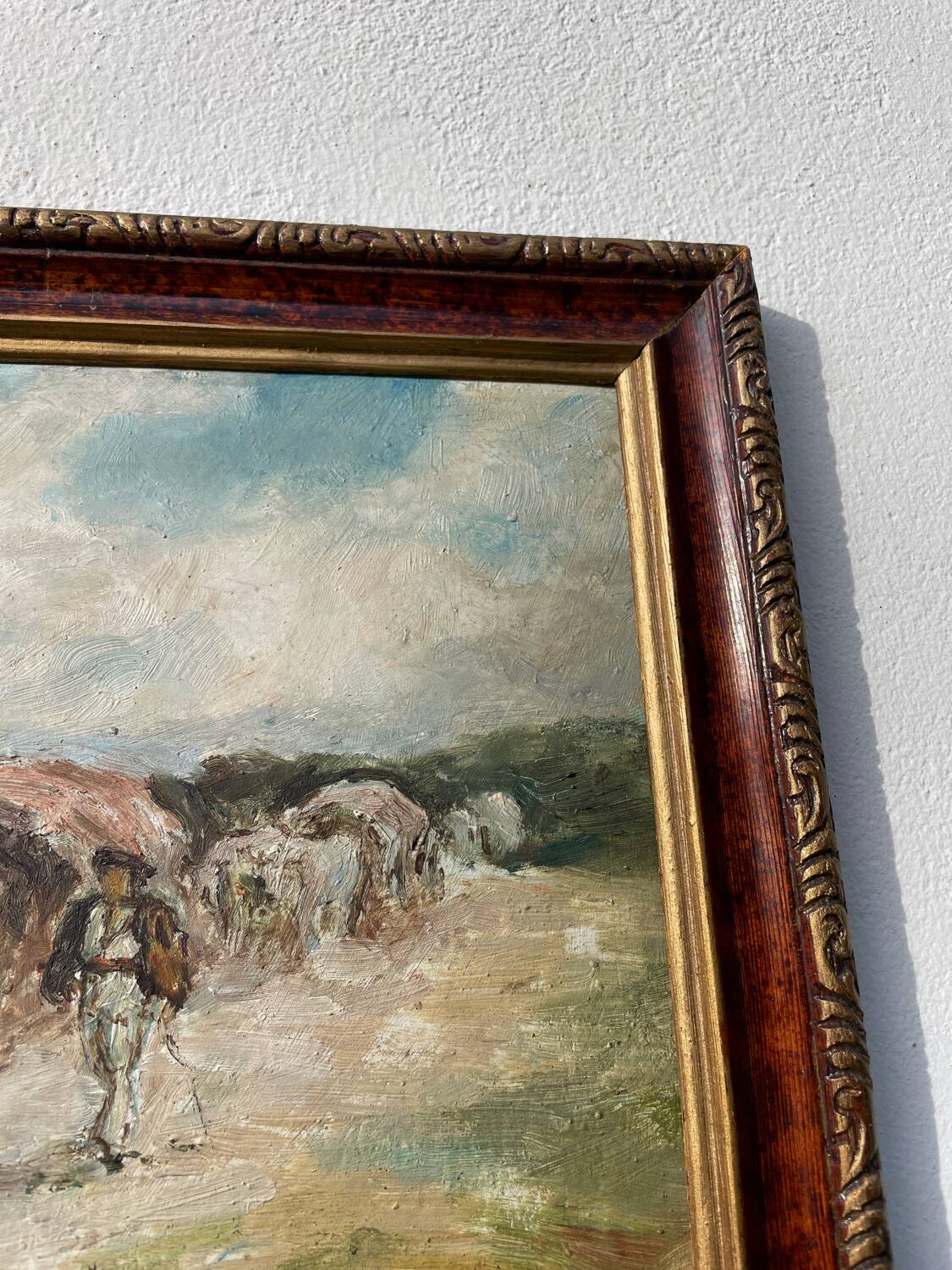 Painting of a Basque shepherd and his cows / antique oil painting