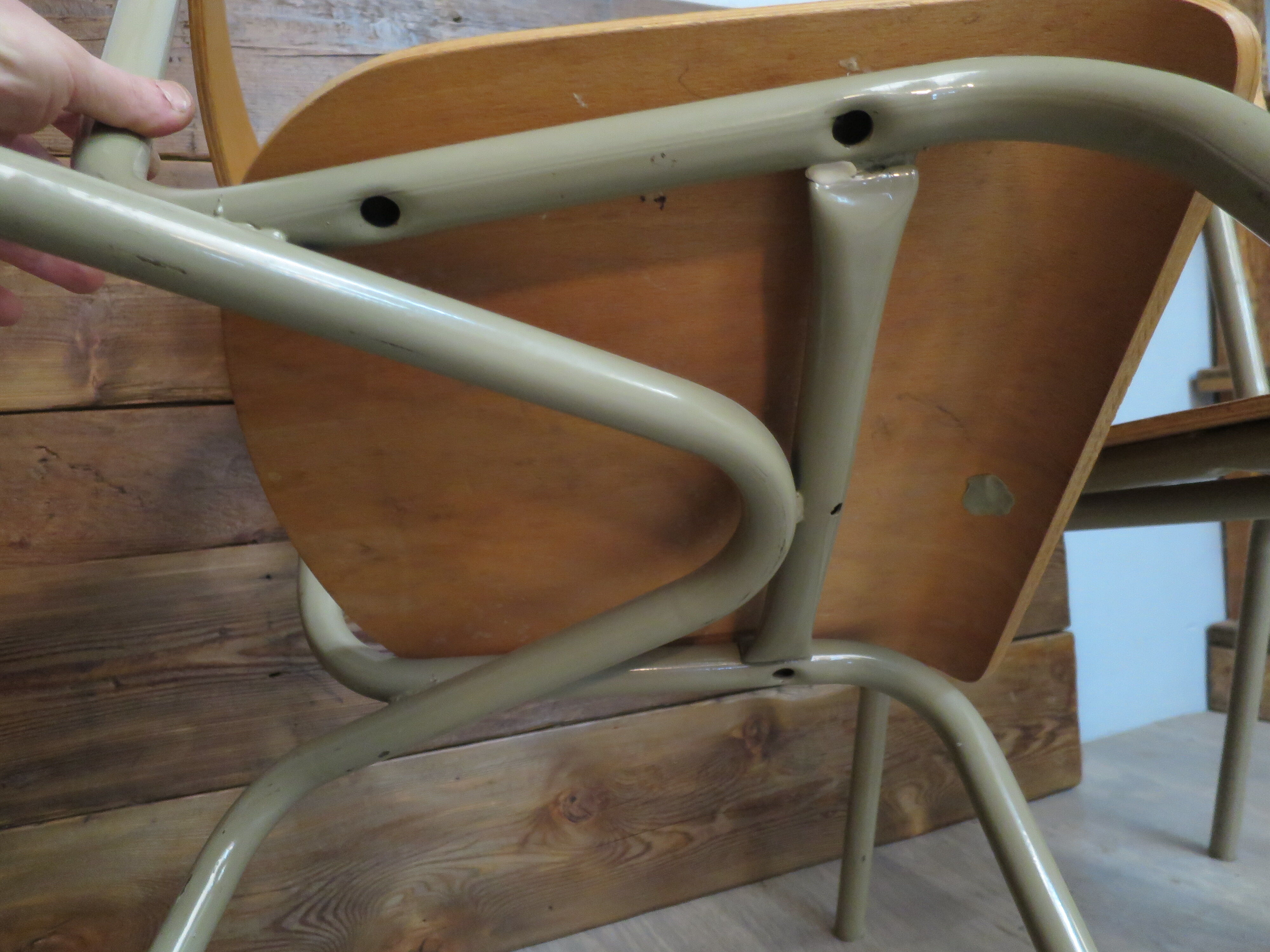 Set of 4 school chairs vintage gray tube