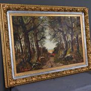 Important painting "Stroll in the Underwood", oil on canvas, signed L. Gourdon – 1896