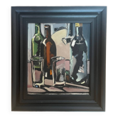 Still life with 2 glasses, oil on panel signed André Deriq
