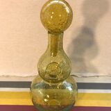 Paire d'ancienne bouteilles Biot verre soufflé bullé jaune avec bouchon