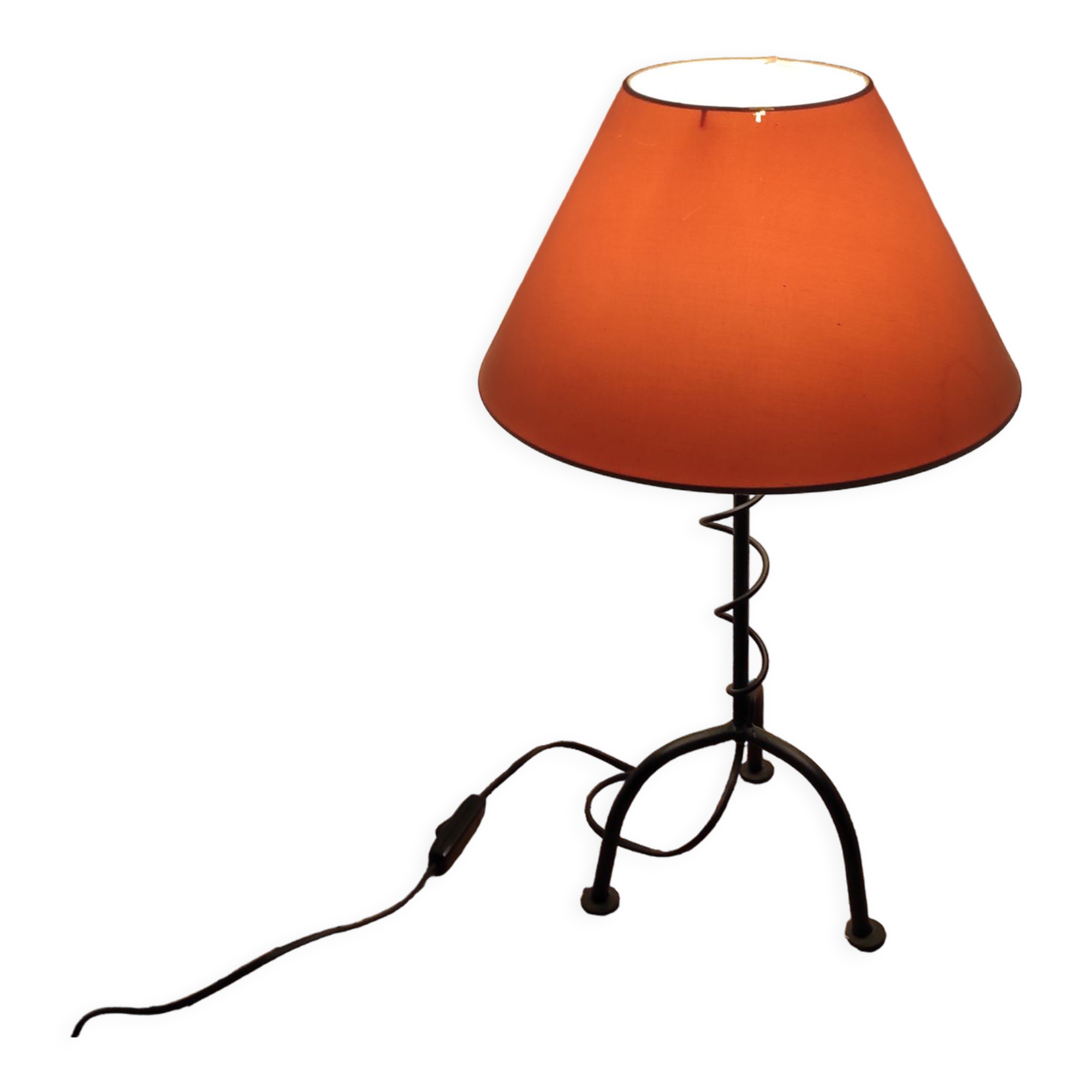 Black wrought iron table lamp and beige lampshade