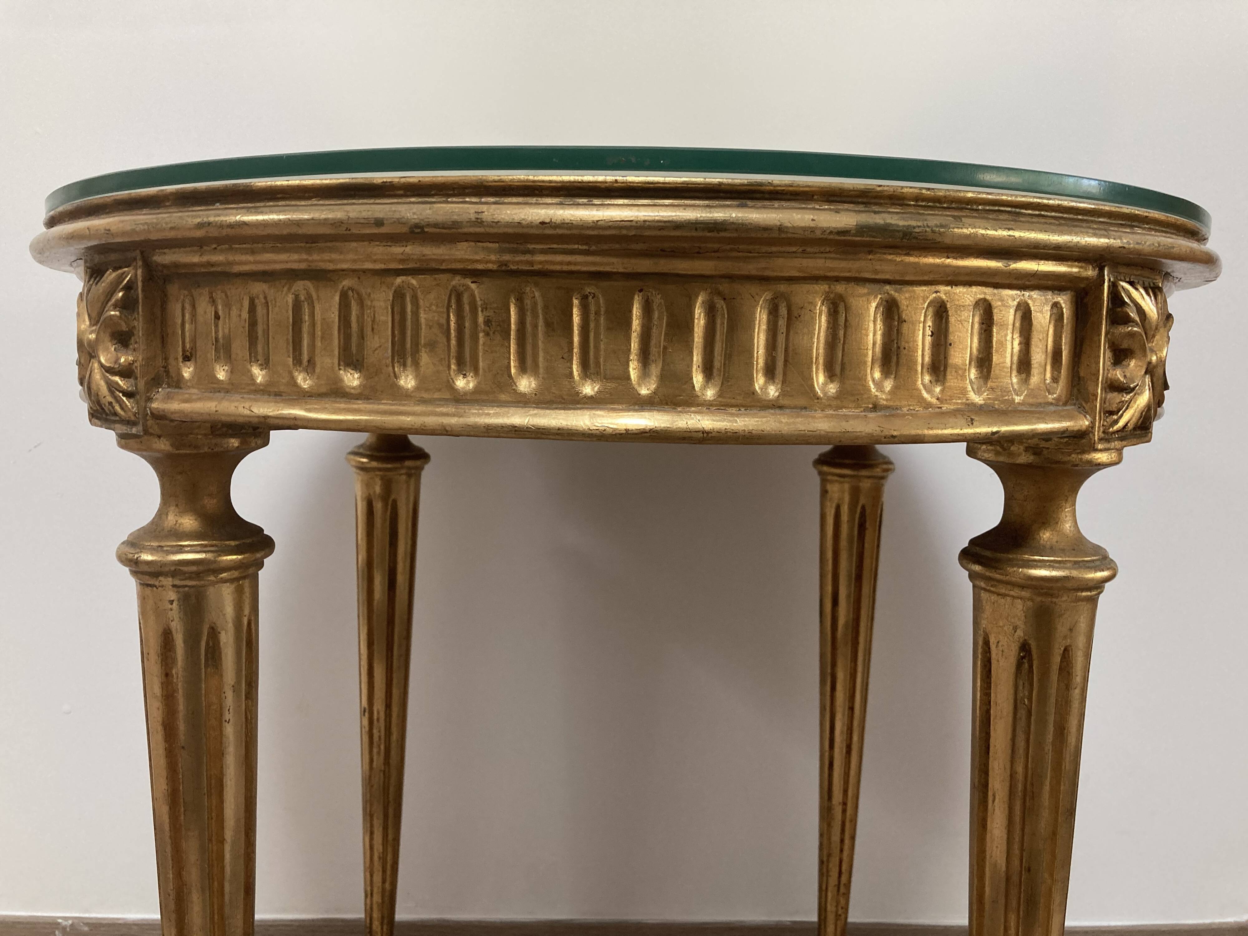 Round table gilded wood louis xvi style under glass