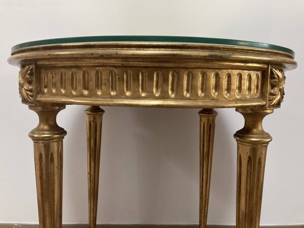 Table ronde bois doré style louis xvi sous verre