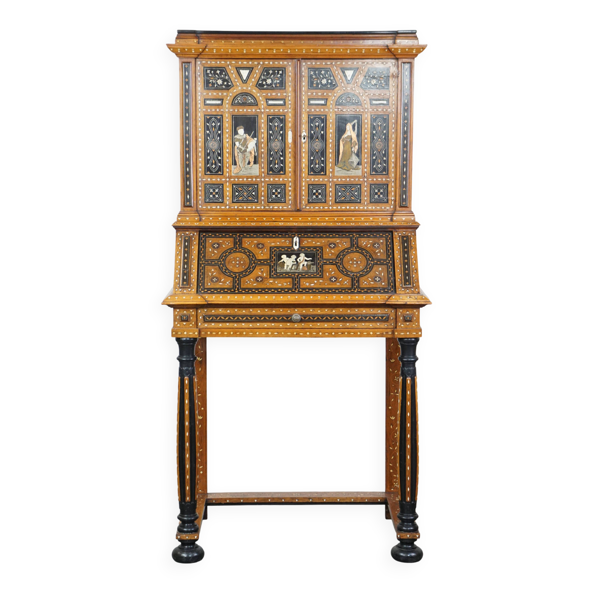 Inlaid antique Italian secretary in Moorish style, circa 1860