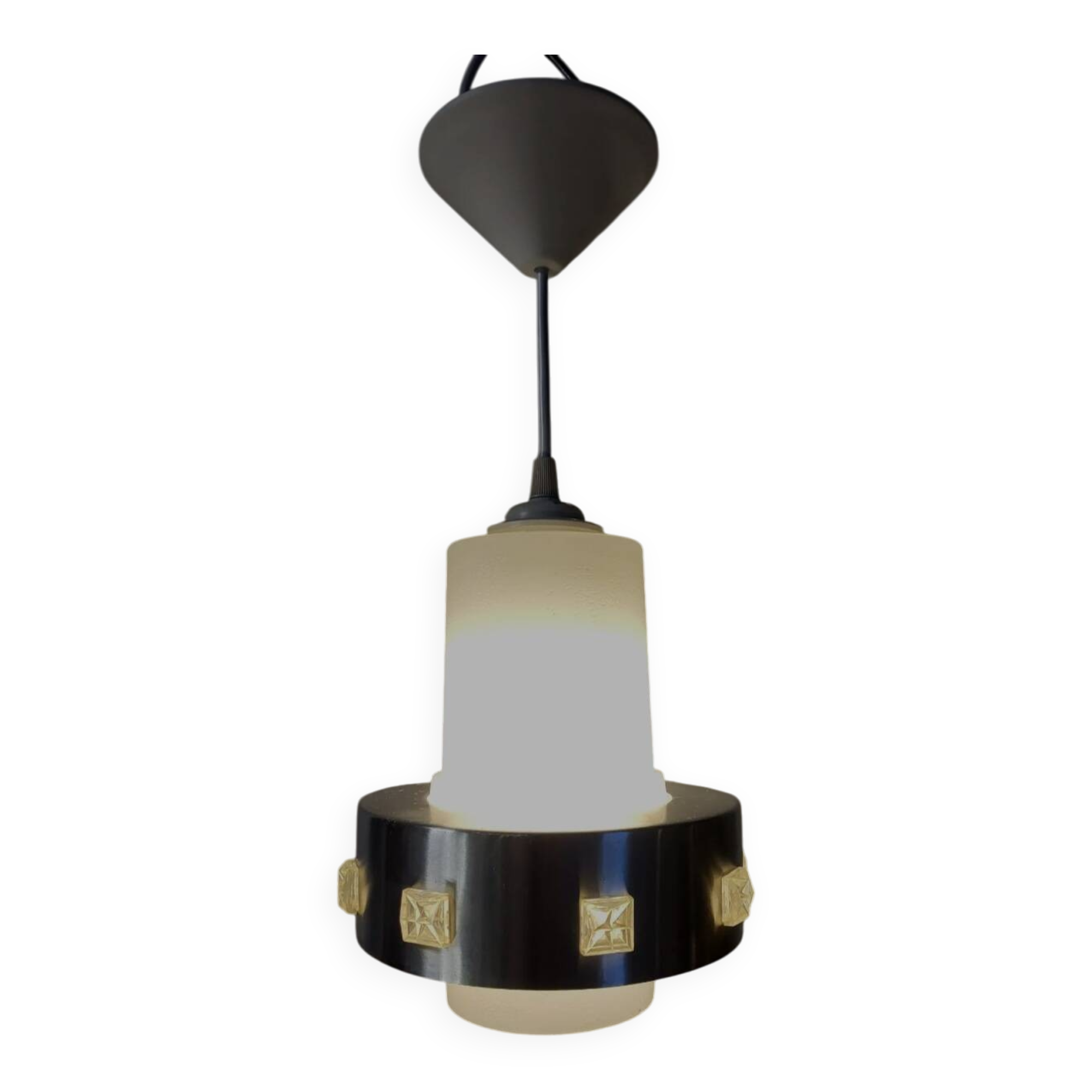 Space age hanglamp, chromé en mat glas, jaren 1960-1970