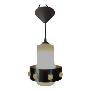 Suspension Space Age in chrome metal and glass, circa 1960-1970.