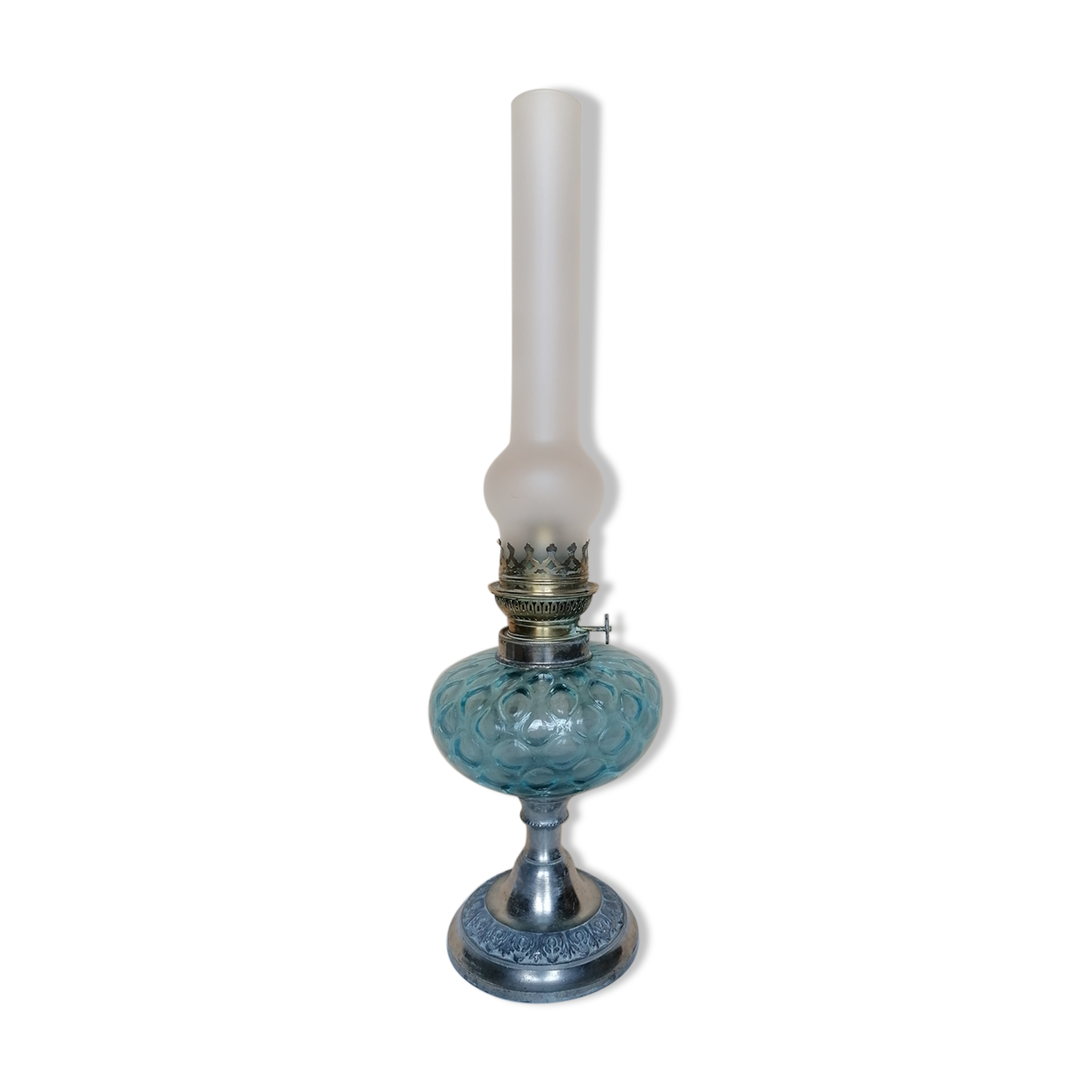 Blue glass kerosene lamp