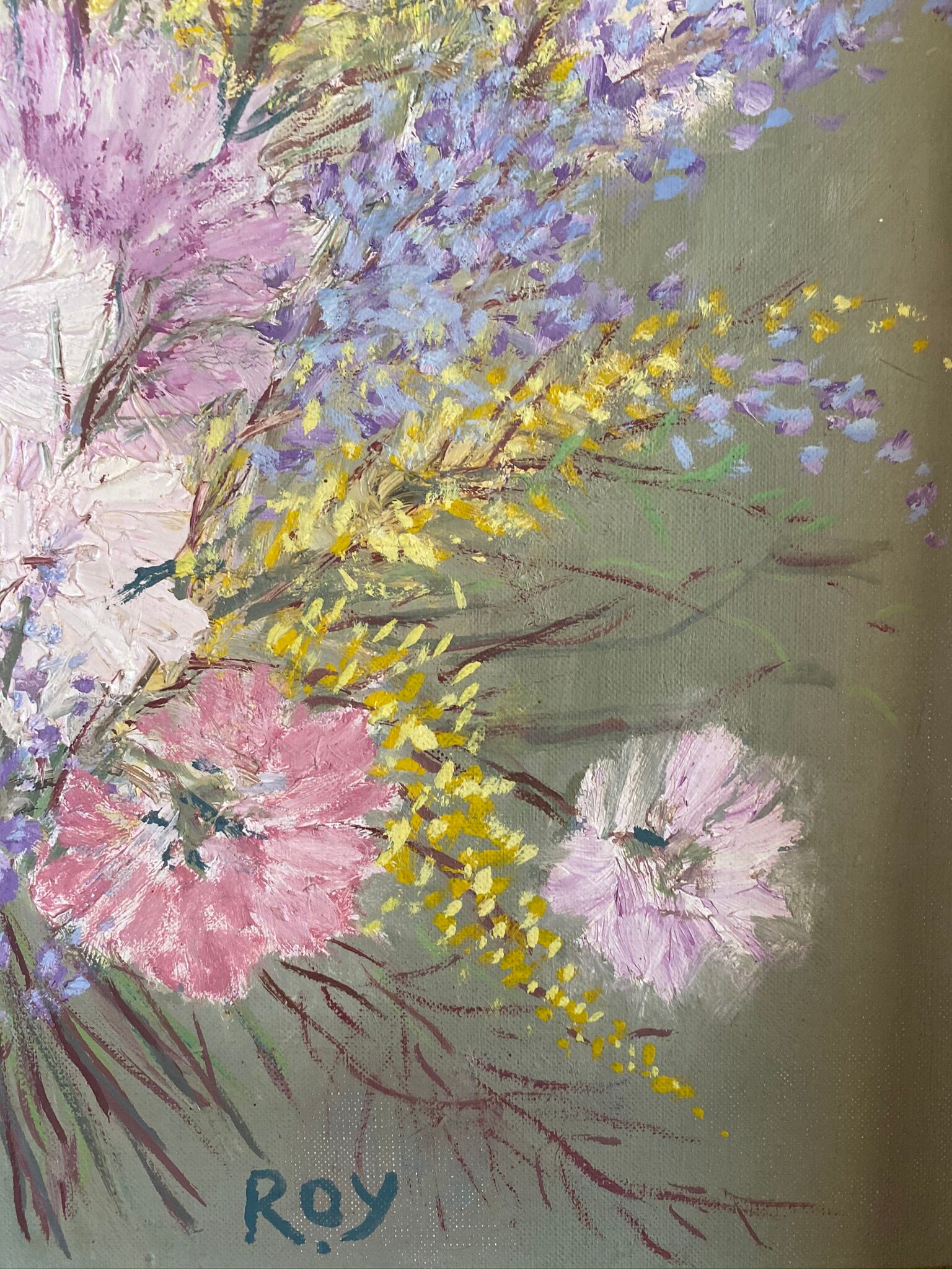 Ancient painting, still life with wildflowers 60/80s