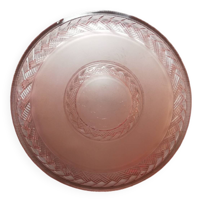 Plafonnier ancien en verre dépoli et gravé rose