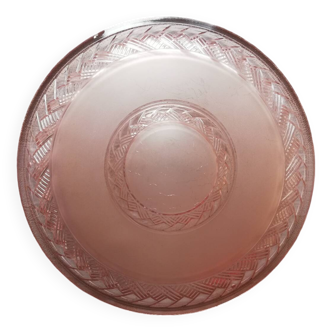 Antique ceiling light in frosted and etched pink glass
