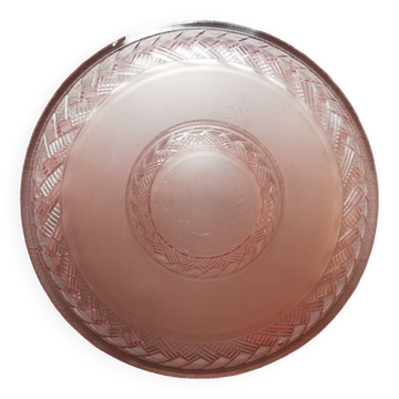 Plafonnier ancien en verre dépoli et gravé rose