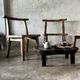 Small old Asian wooden coffee table in Japanese style, kidney-shaped top