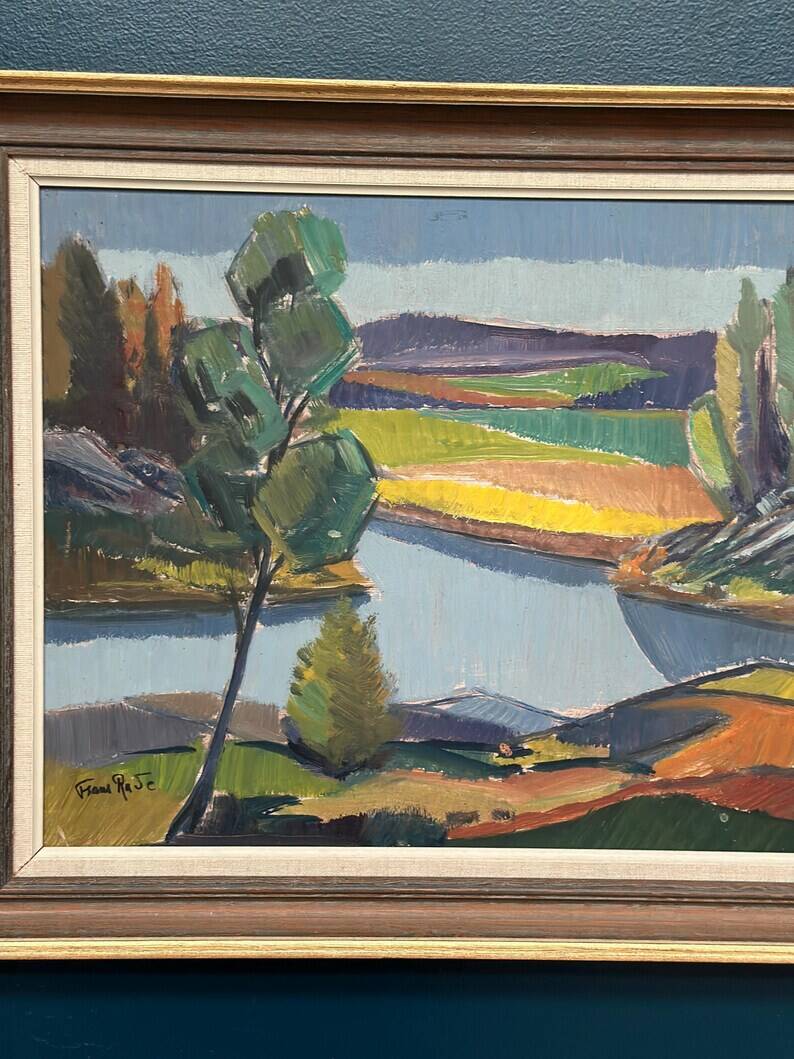 Original Swedish Oil on Panel - "Natural Landscape" by Frans Rase (1913-1994) - Signed - Vintage & Framed - 56 × 48 cm (22" × 18.9")