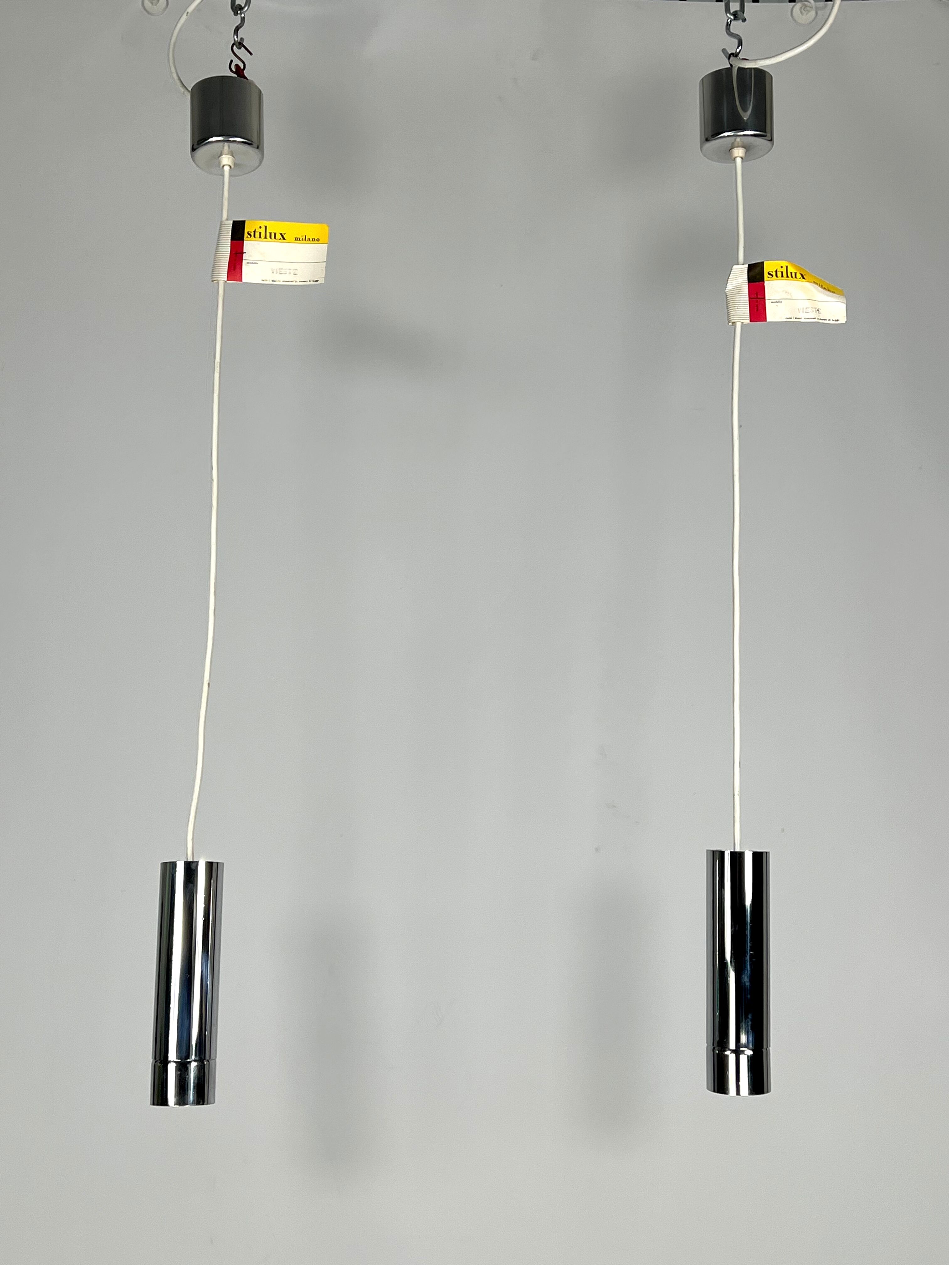 Stilux Milano, set of two chrome pendant lamps from 70s