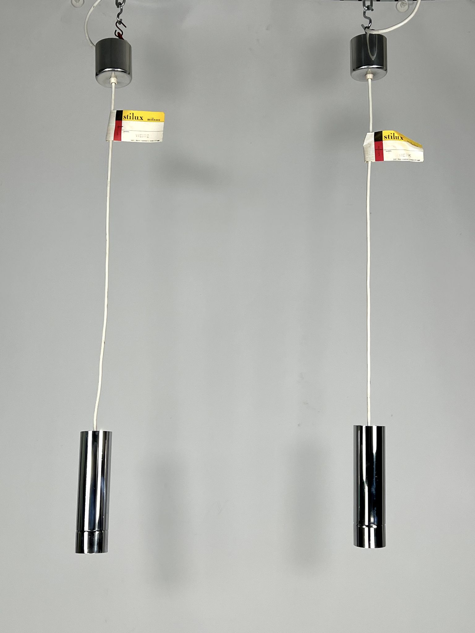Stilux Milano, set of two chrome pendant lamps from 70s