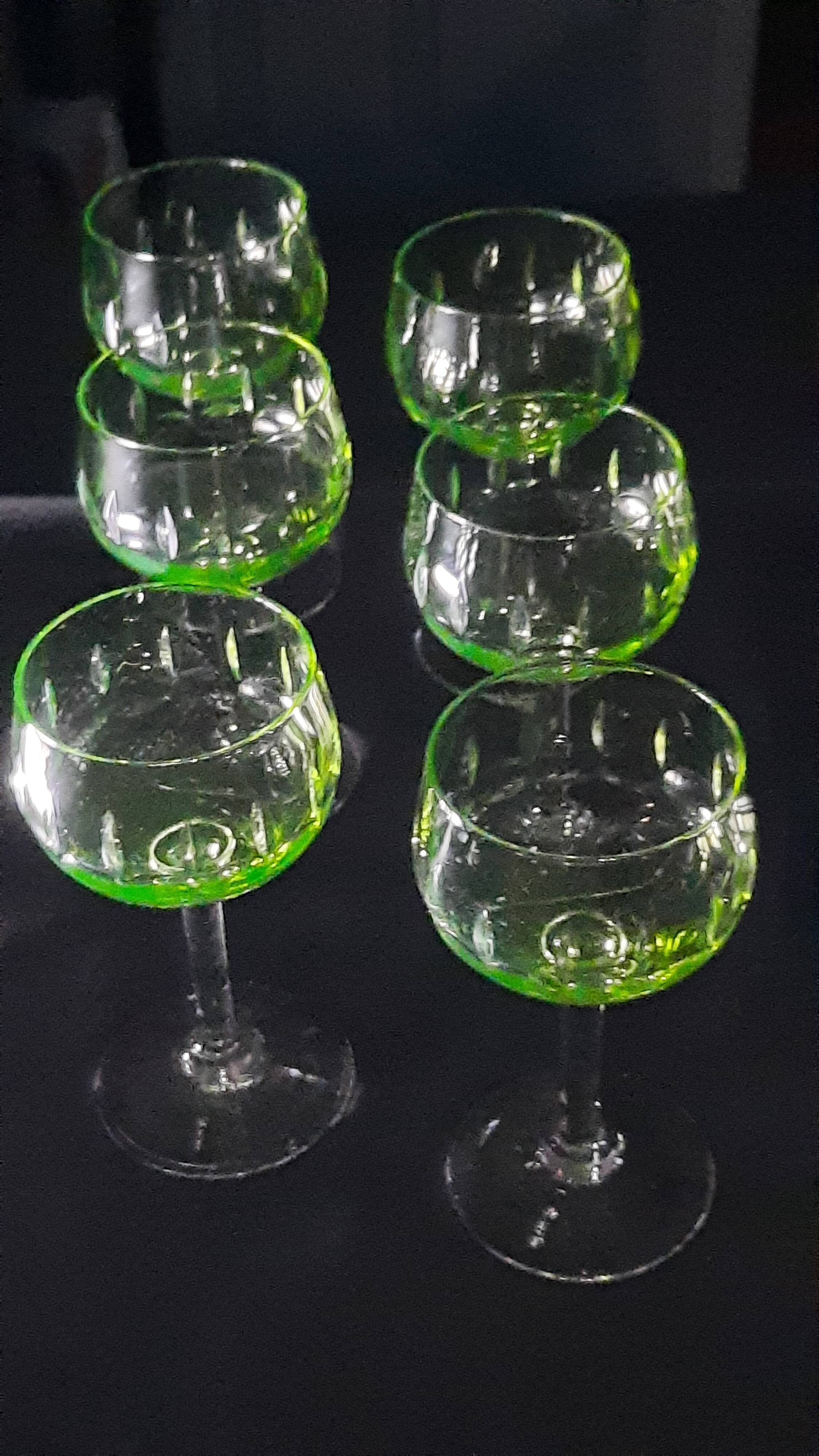 6 uranium glasses, Belgian art deco 1930