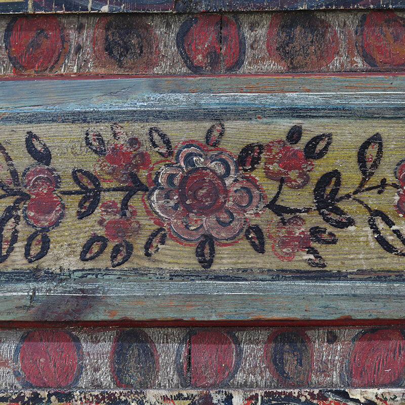 Antique Rustic Farmhouse Folk Art Painted Bridal Cabinet 1842