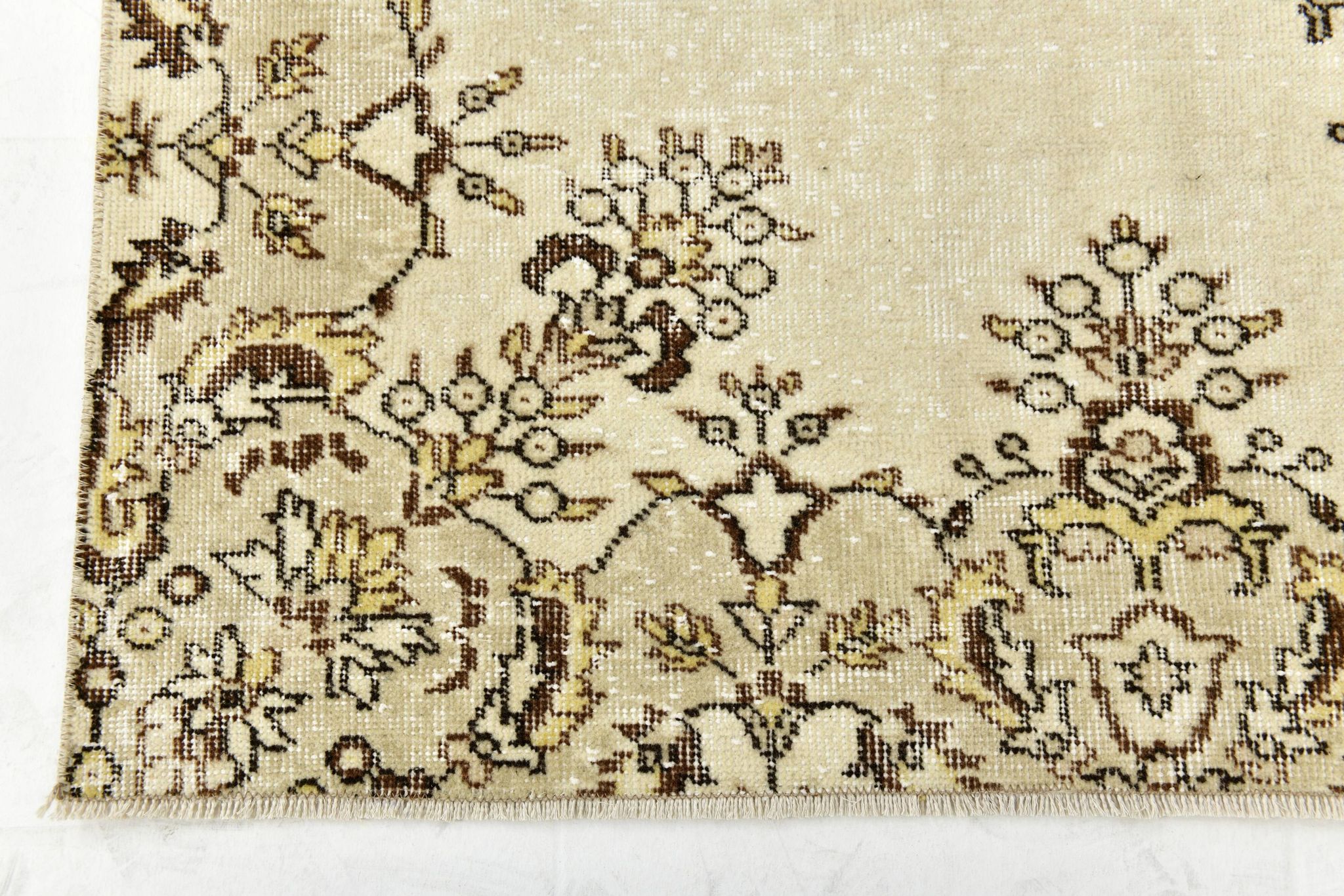 Tapis turc vintage vert clair et crème, 162 x 259 cm