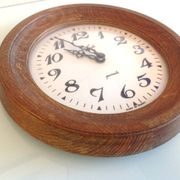 Old round wooden clock, vintage 70
