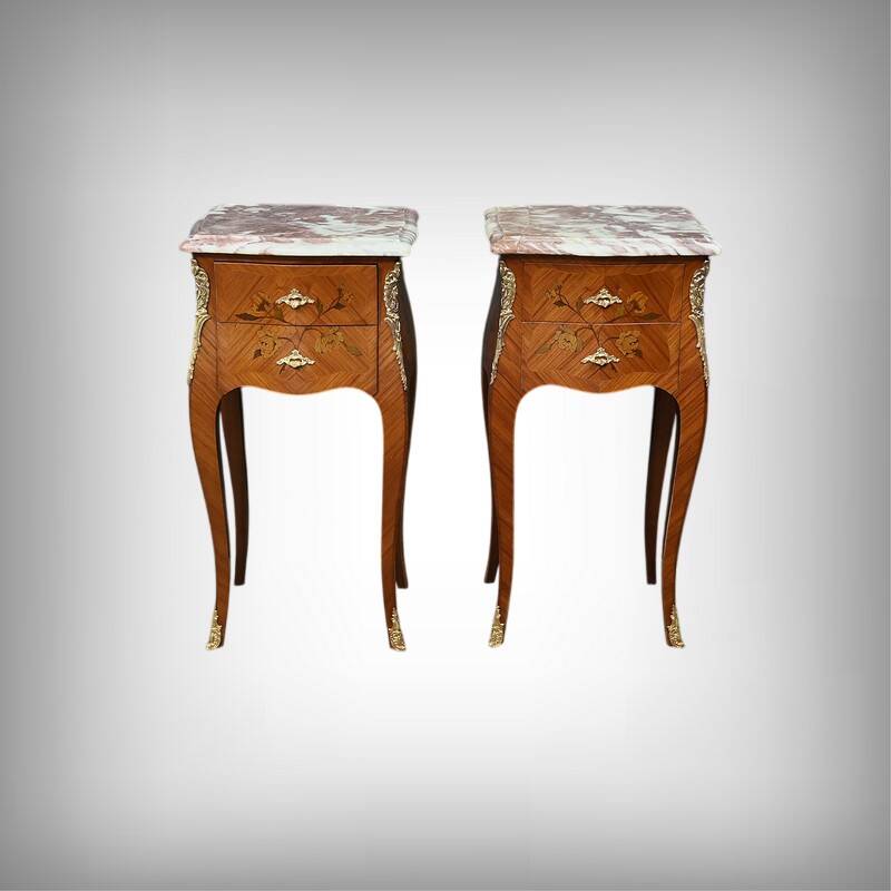 Pair of marquetry bedside tables, Louis XV style – 1960