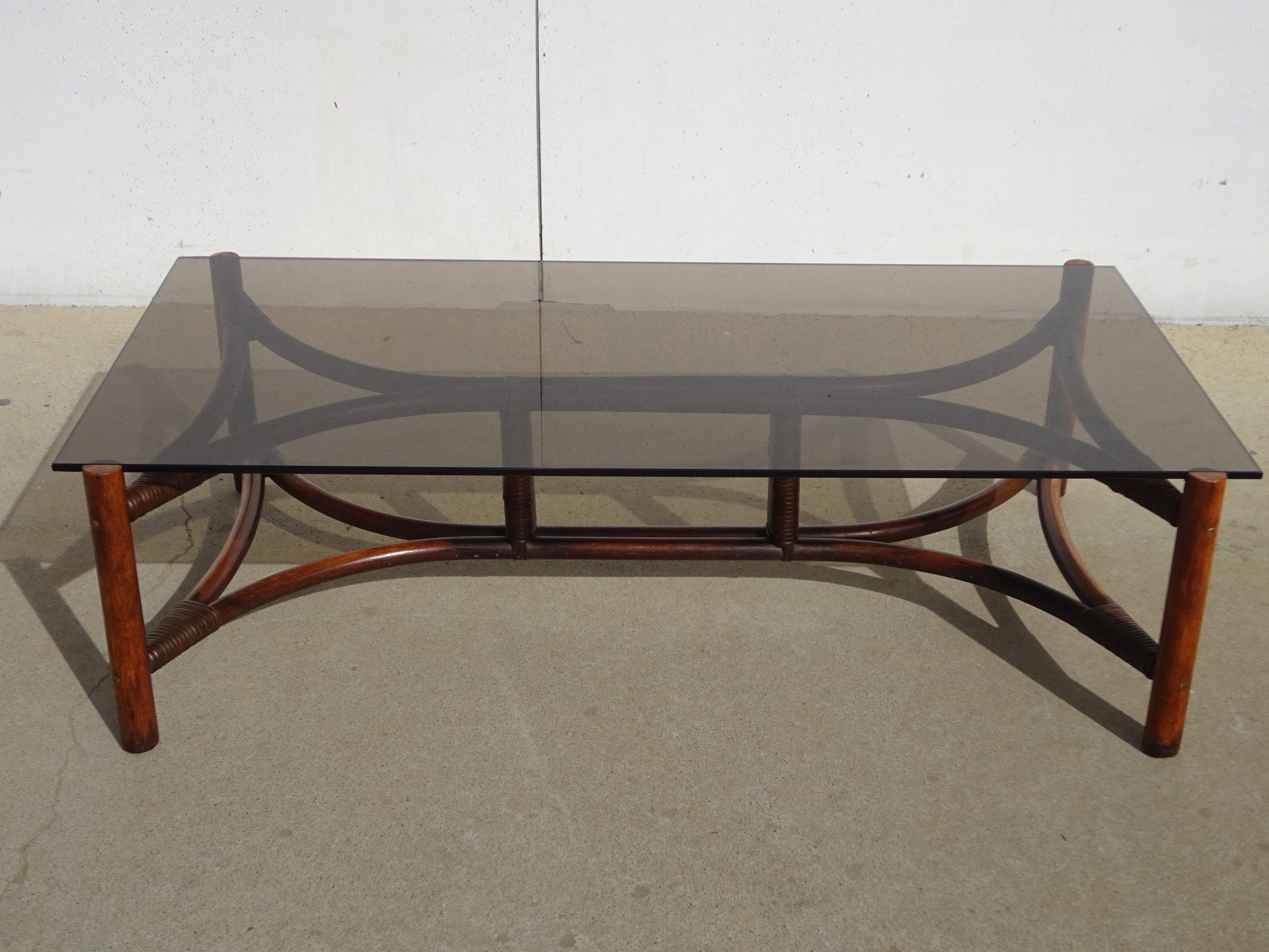 Glass and rattan coffee table