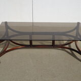 Glass and rattan coffee table