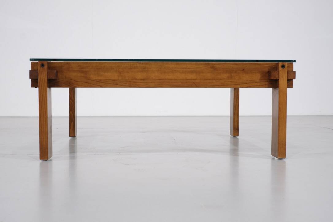 Square oak coffee table, Italy - 1970s