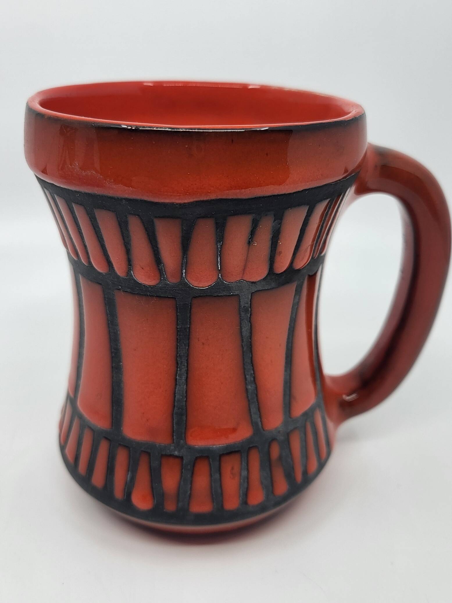 Vase handle Roger Capron in red ceramic, Vallauris, France 1950