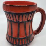 Vase handle Roger Capron in red ceramic, Vallauris, France 1950