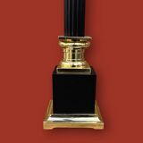 Ancienne lampe colonne néoclassique en laiton doré et noir et papier