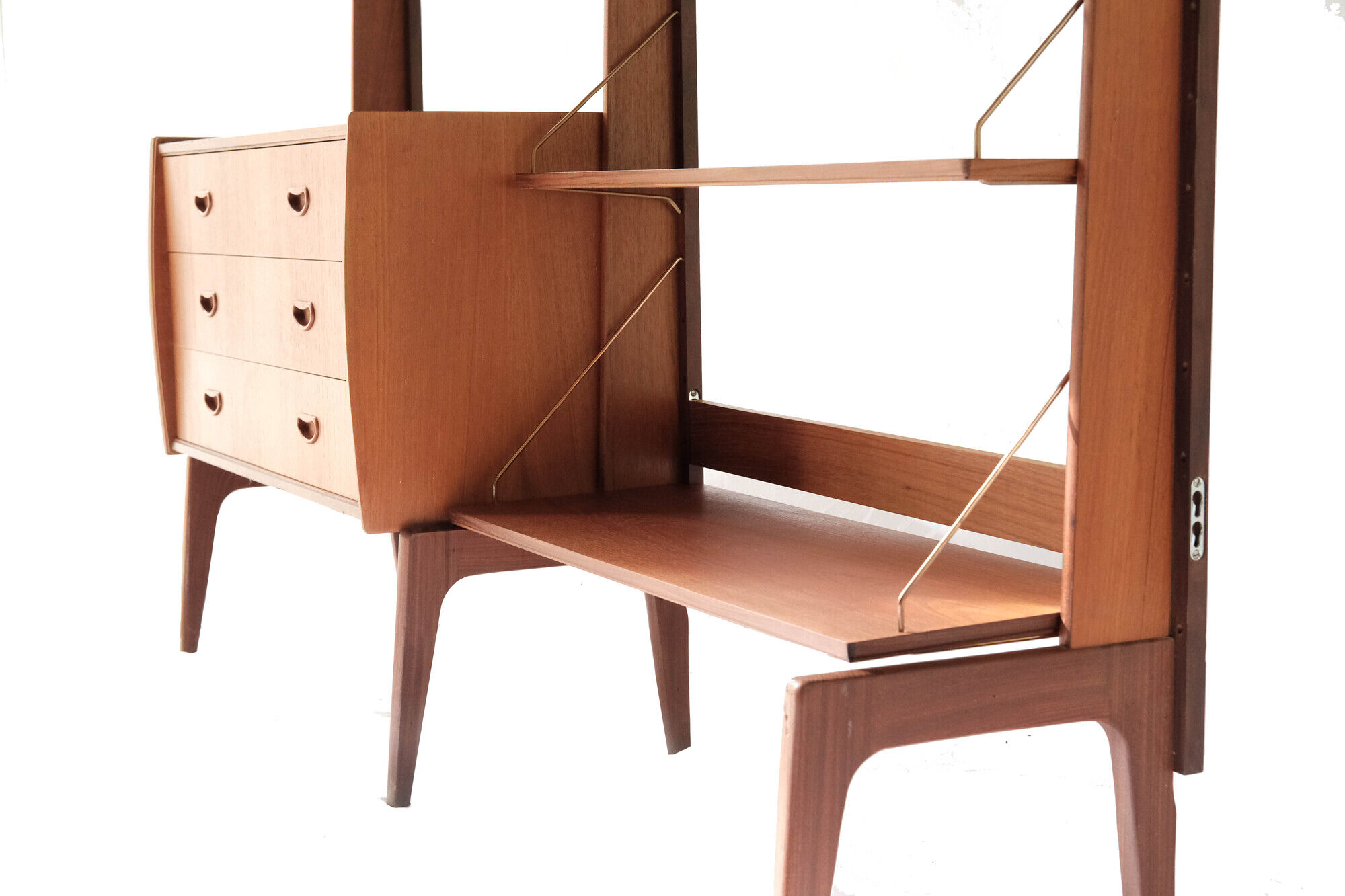 Free standing teak wall unit by Torbjorn Afdal for Bruksbo Tyristrand, 2 Modules, Norway 1960's