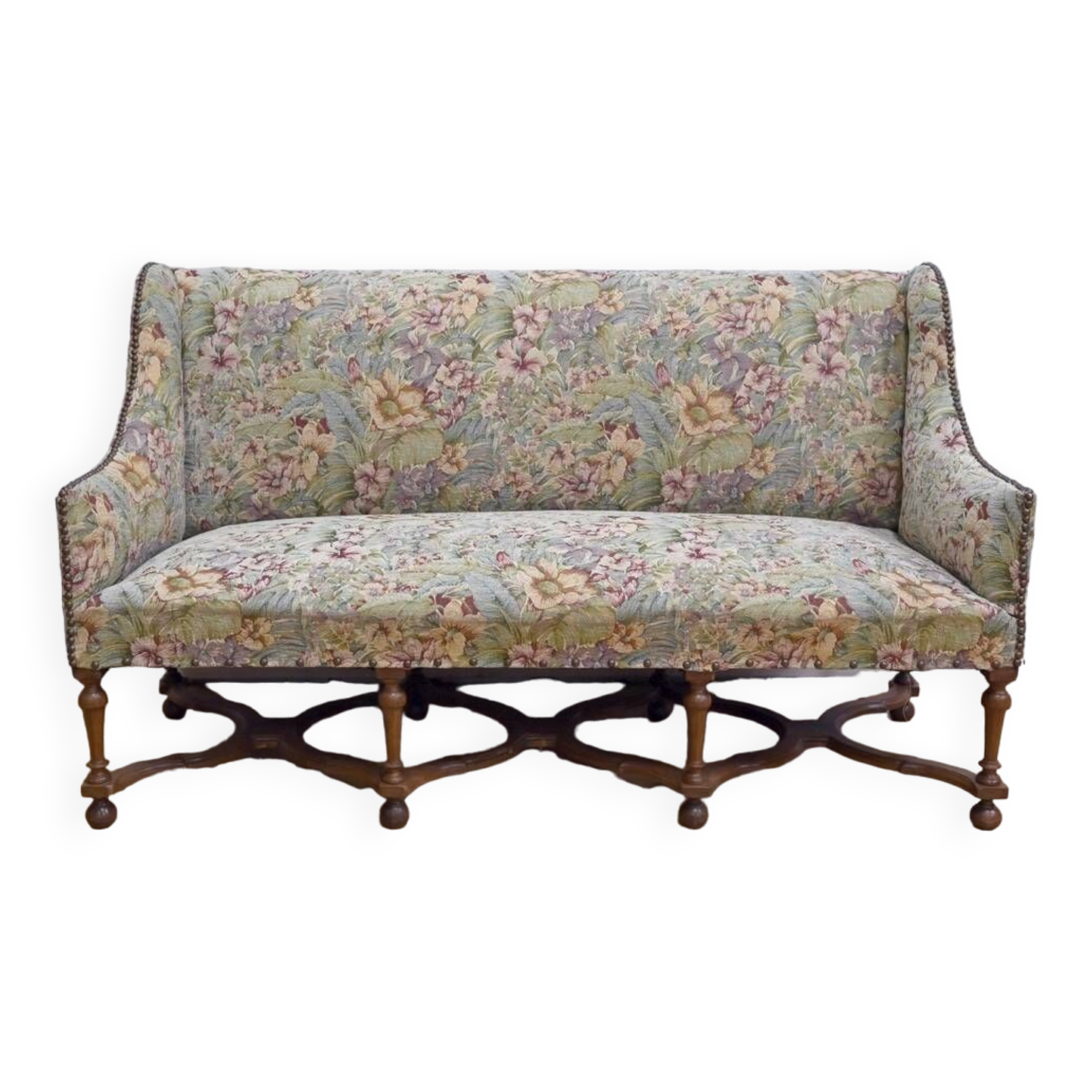 Importante Banquette de Propriété à Tissu fleuri, époque Louis XIV – Début XVIIIe