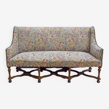 Important Property Bench with Flowered Fabric, Louis XIV Period – Early 18th Century