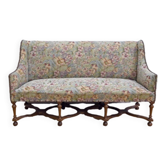 Important Property Bench with Flowered Fabric, Louis XIV Period – Early 18th Century