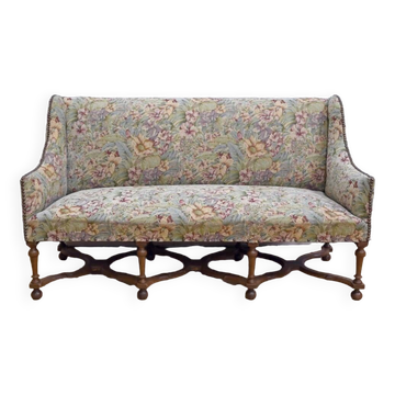 Important Estate Bench with Floral Fabric, Louis XIV Period – Early 18th Century