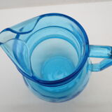 pichet à orangeade en verre bleu turquoise