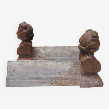 Old Cast Iron Andirons Woman with Old-fashioned Hairstyle