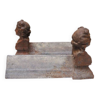 Old Cast Iron Andirons Woman with Old-fashioned Hairstyle