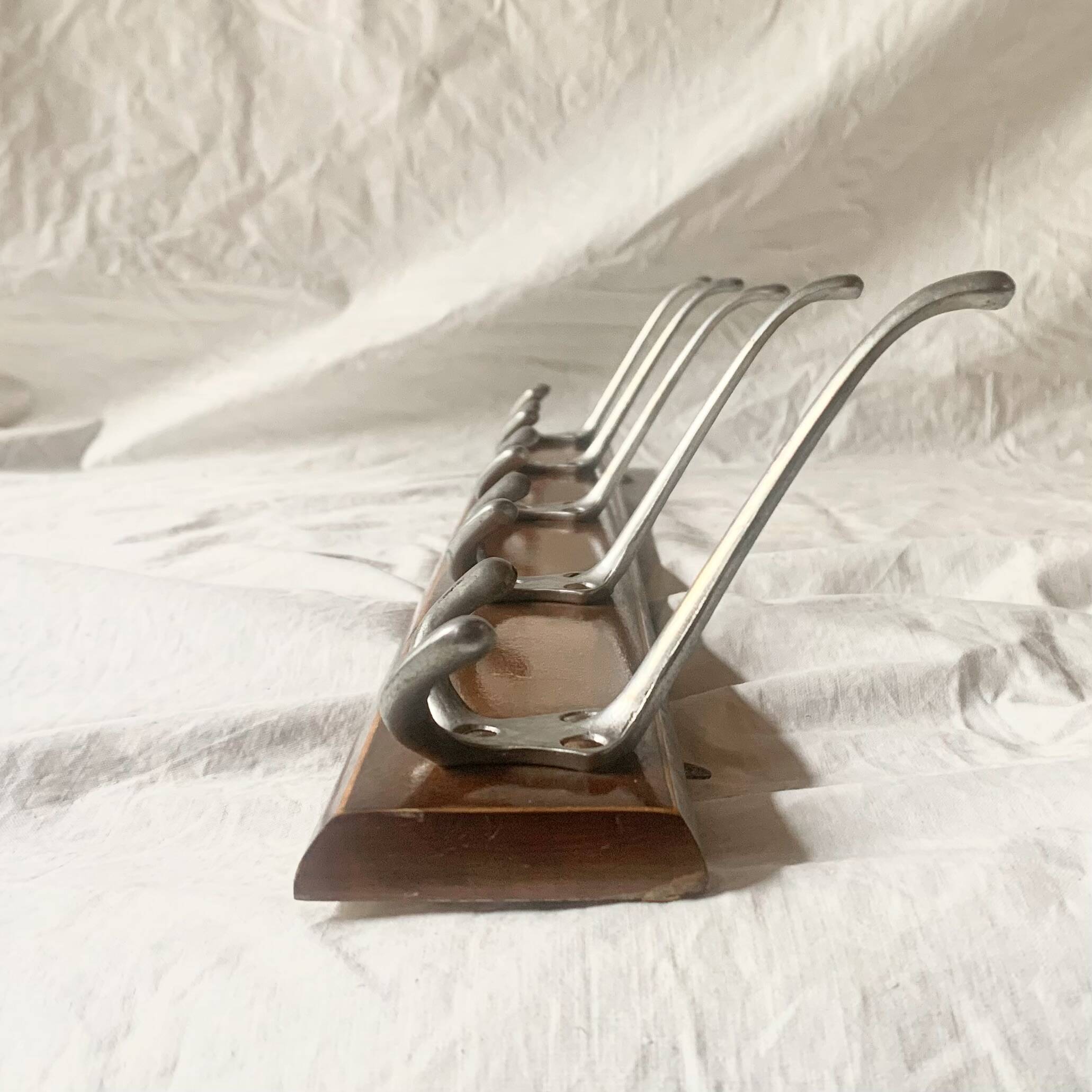 Vintage wooden wall coat rack - 5 hooks