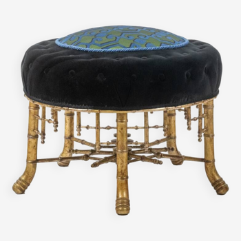 Pouf in gilded wood in imitation of bamboo. Circa 1880.