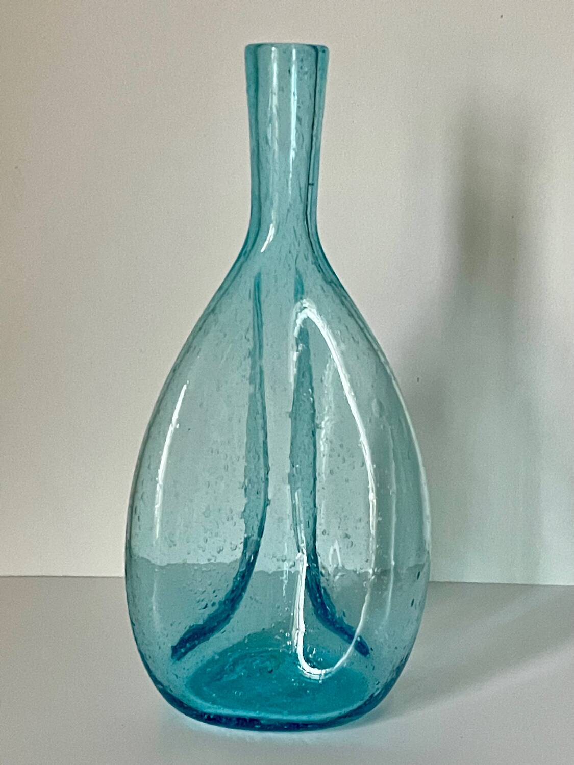 Turquoise bubbled glass vase