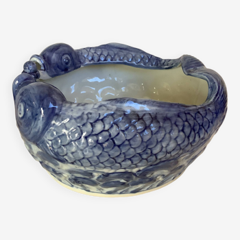 Chinese blue white fish planter