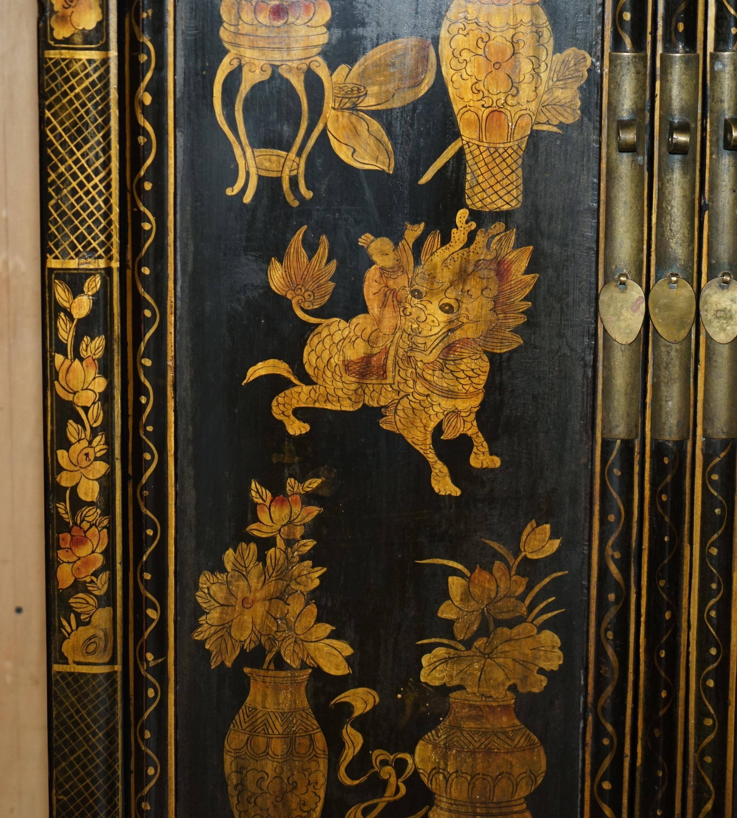 Chinese lacquered wedding cabinet painted circa 1920