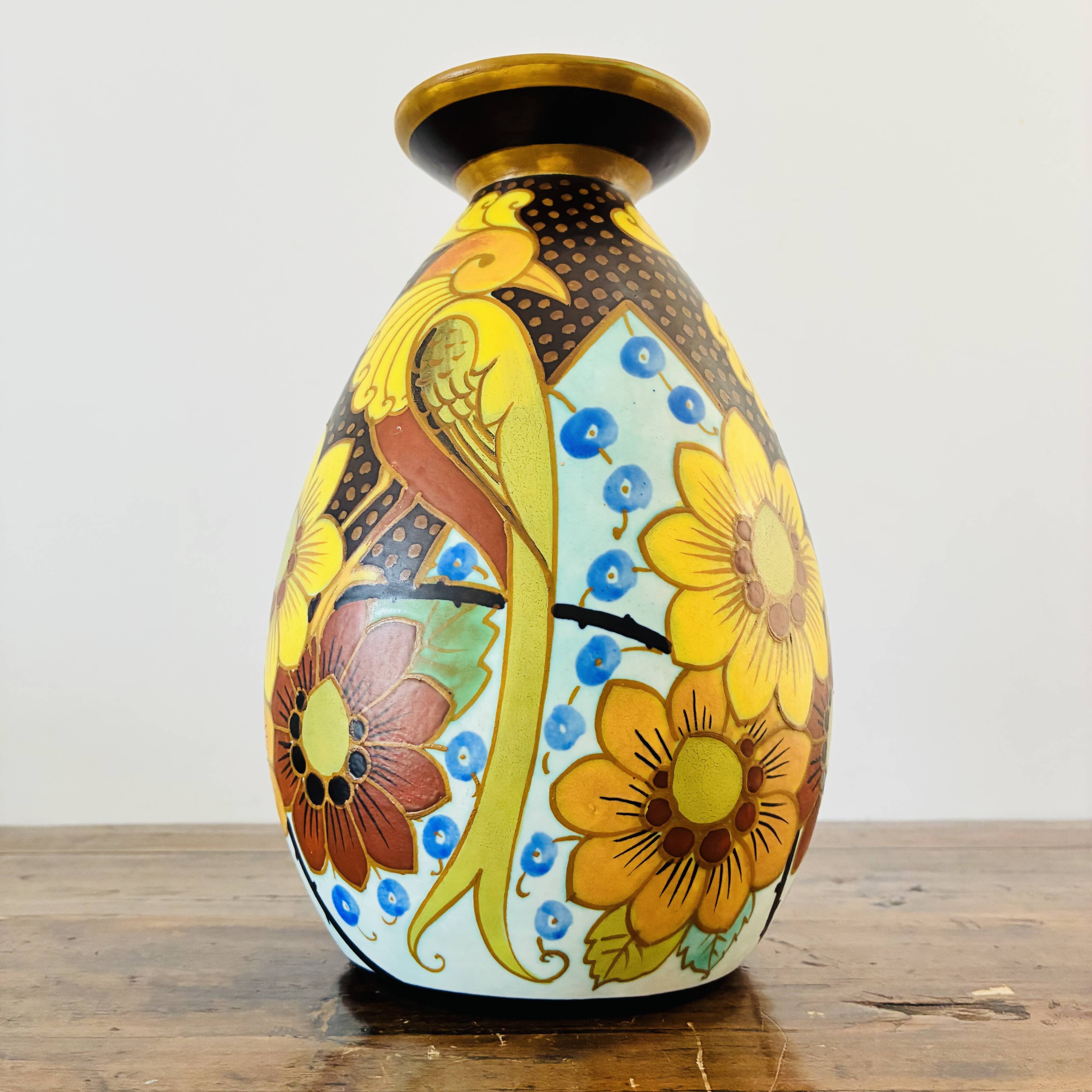 Art Deco Vase Charles Catteau Boch Frères Decor 945 Paradise Bird