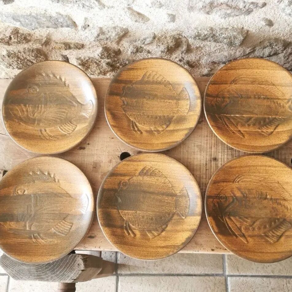 6 fish plates Longchamp Chantilly by Robert Picault