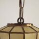 French Vintage Capiz Shell Hanging Pendant Light in Brass Metal and Copper