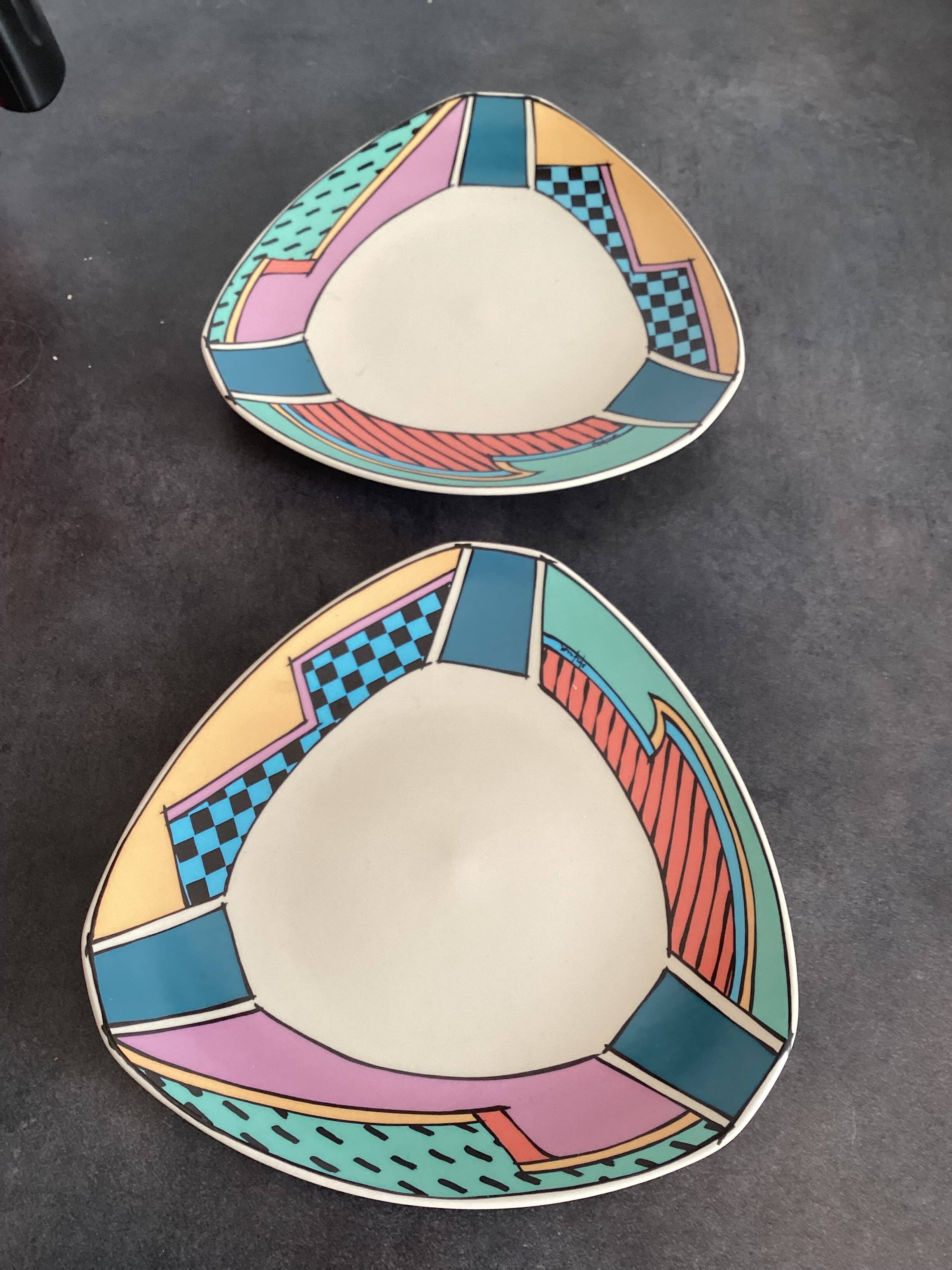 Two Rosenthal Flash Triangular Plates, Vintage 1980s